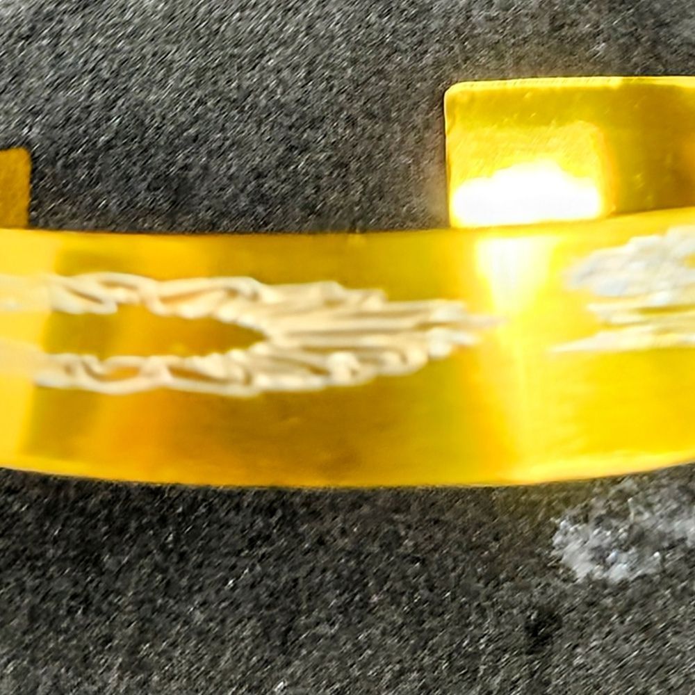 Hand Crafted Engraved Cuff Bracelet Gold Color SunFlower - Picture 9 of 16